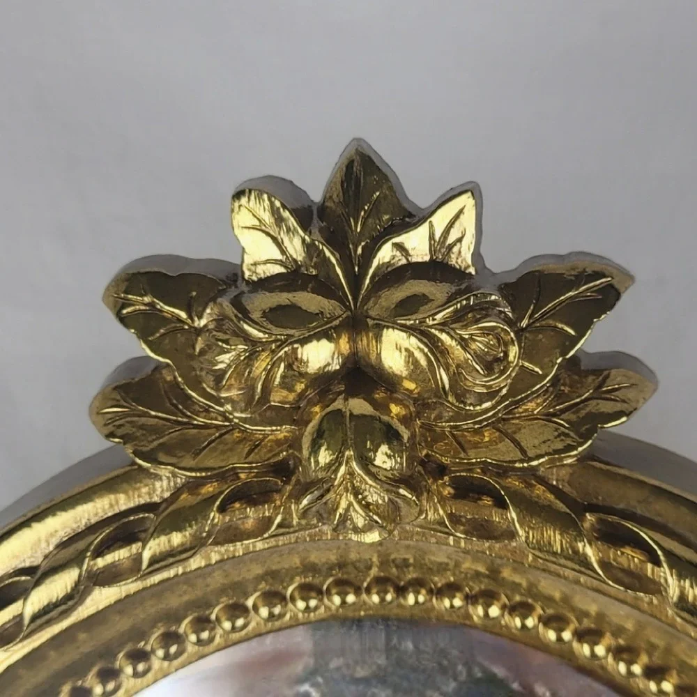 Vintage Home Interiors Gold Oval Wall Mirror Rose Ribbon Hollywood Regency 21